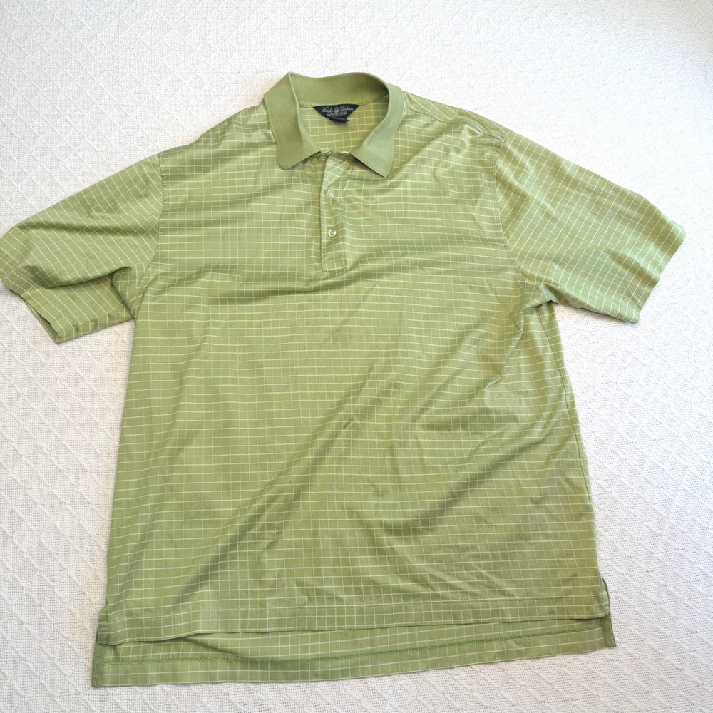 Brooks Brothers Country Club Mens Polo Shirt Large Lime Green Grid Cotton Knit